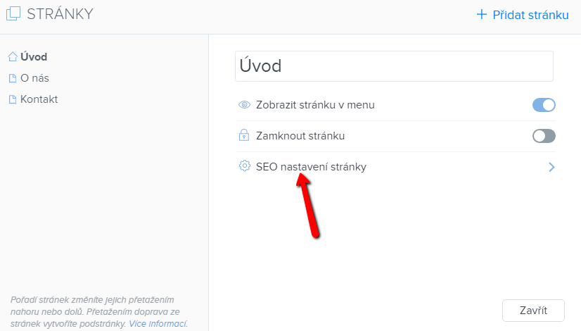 Tlačítko "SEo nastavenie stránky"