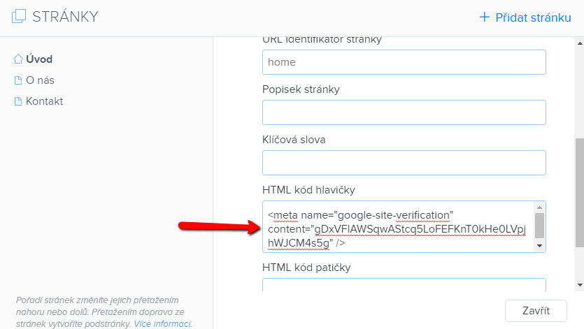 Ako pridať web do Google Vložte kód do HTML hlavička