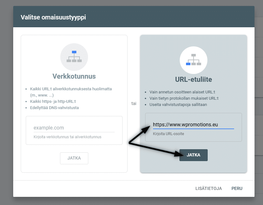 Valitse vaihtoehto Website Address URL Prefix