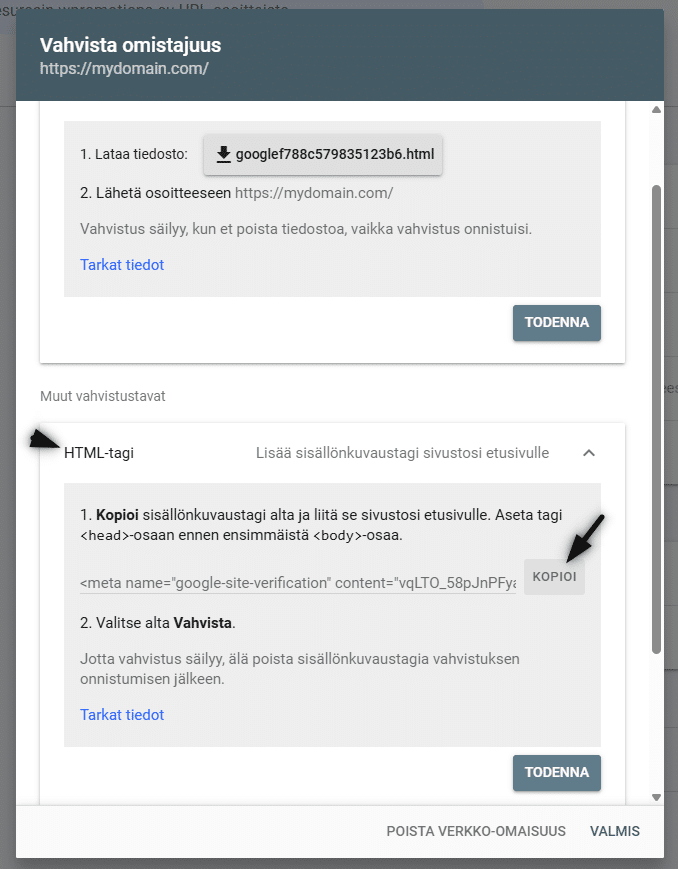 Kopioi koodi HTML-tagi