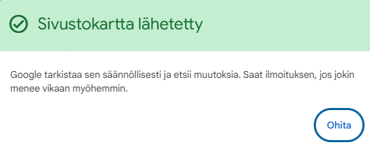 Sivustokartta lähetetty