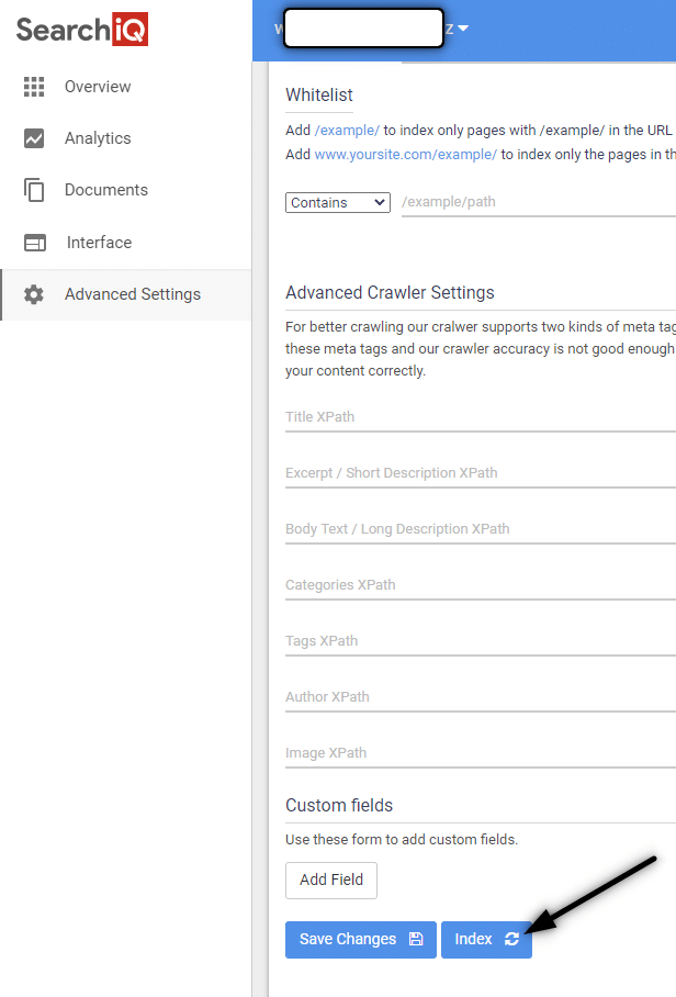 SearchIQ - Advanced setting - INDEX