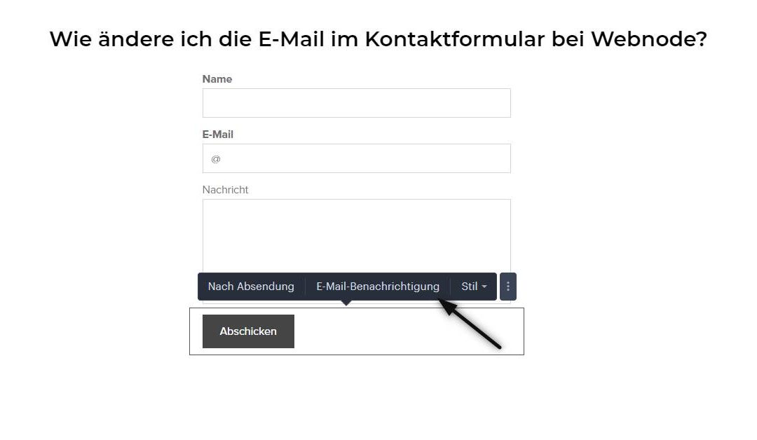 Wie ändere ich die E-Mail im Kontaktformular bei Webnode?