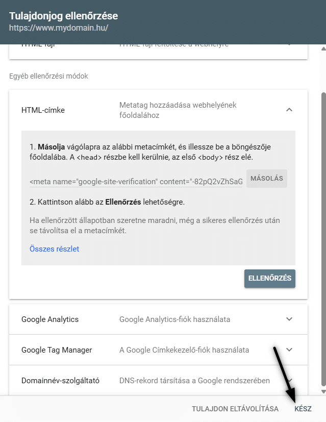 Igazold a webhely tulajdonjogát a Google Search Console-ban