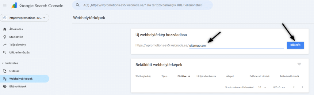 Webhelytérkép – Google Search Console