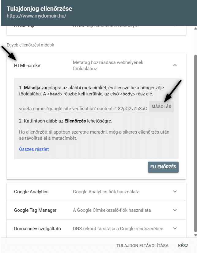 Másold ki a „HTML címke” kódját