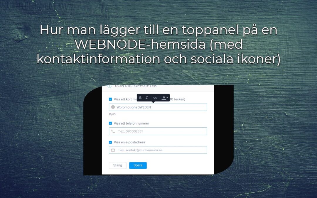 Hur man lägger till en toppanel på en WEBNODE-hemsida (med kontaktinformation och sociala ikoner)