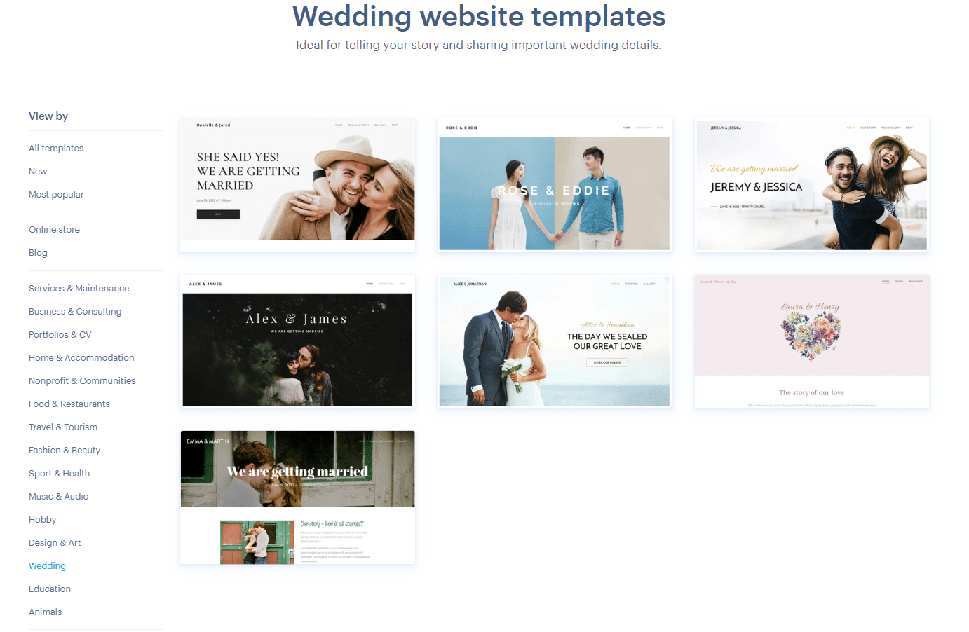 Wedding website templates