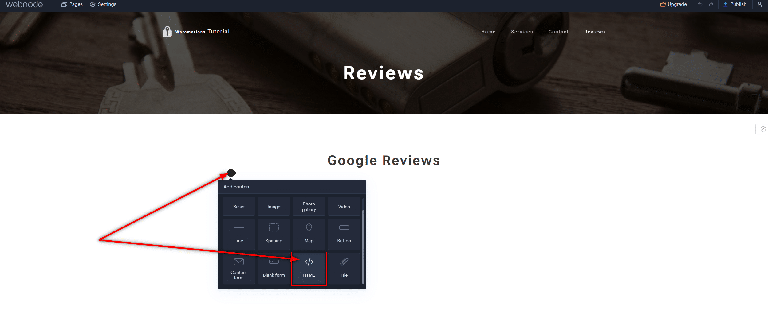 Google Reviews widget in Webnode CMS